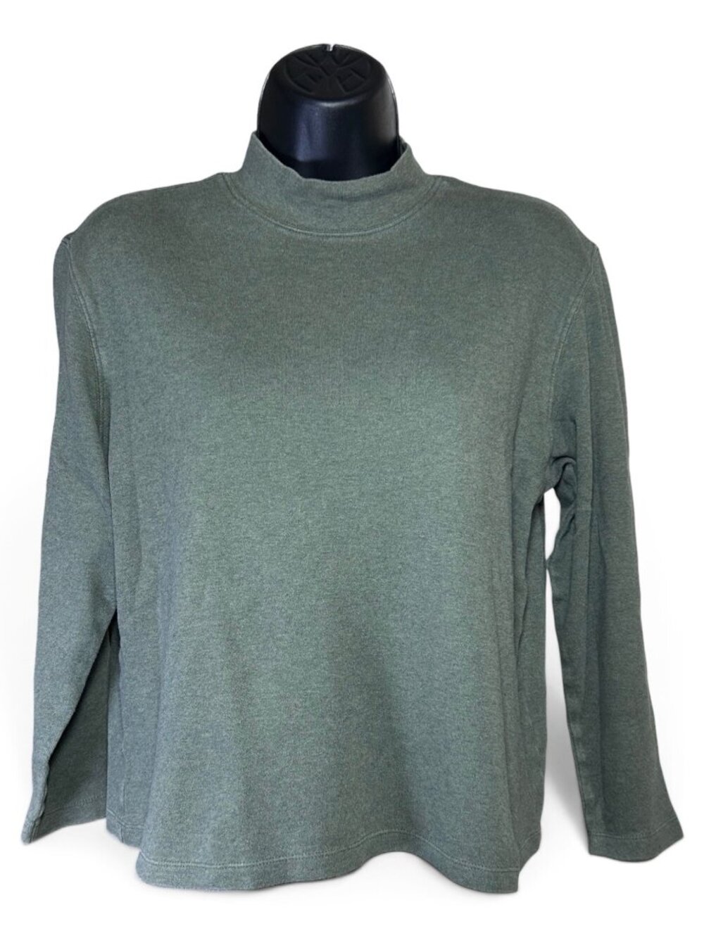 KAREN SCOTT Mock Neck Sweater Top Sz Petite M Sage Green Lightweight 100% Cotton